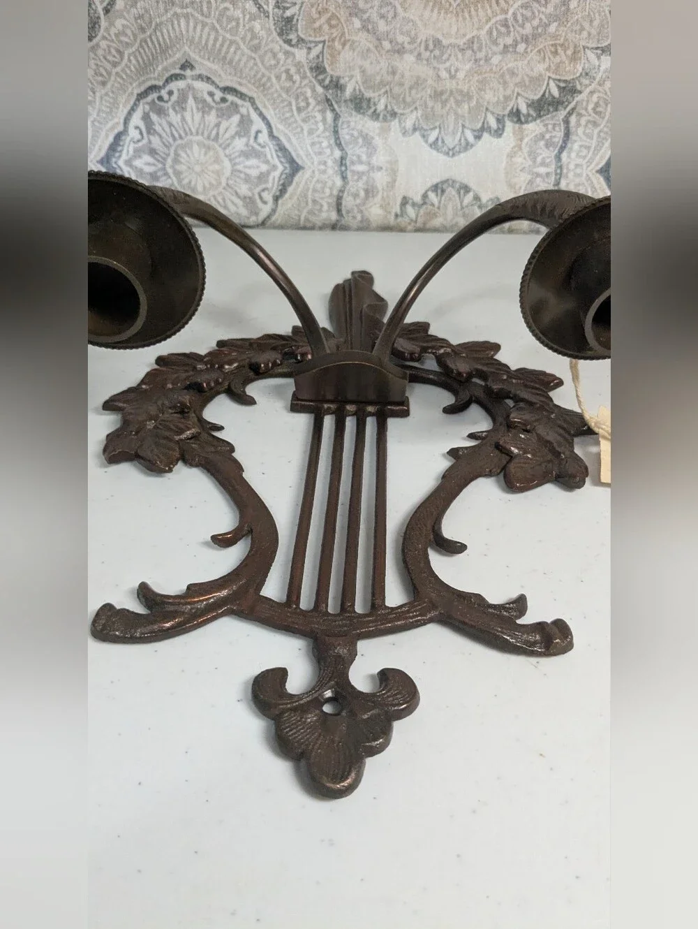 NWT Candle Wall Sconce 2 Arm Lyre Harp Cast Iron | Cottage Decor